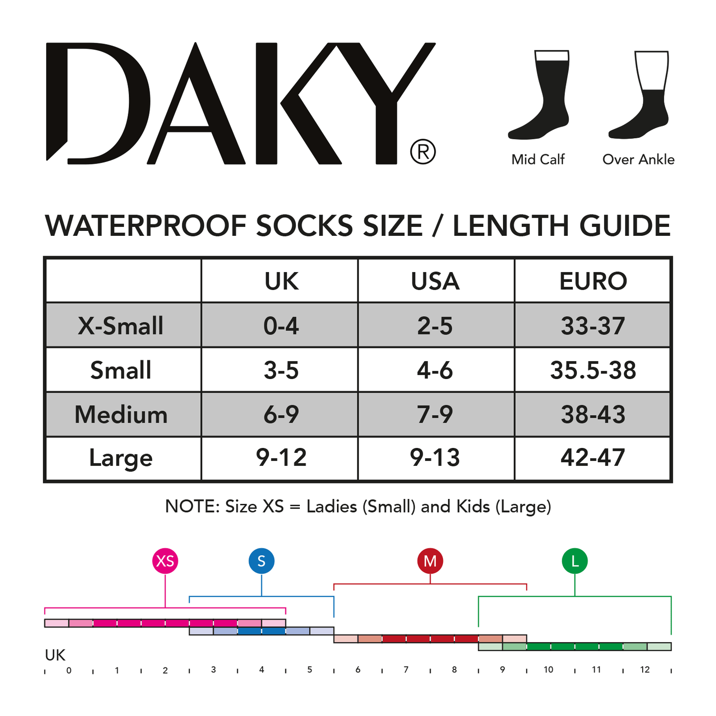 DAKY Sizing Chart - DAKY Waterproof Socks - WUDU Compliant (Skyline Y)