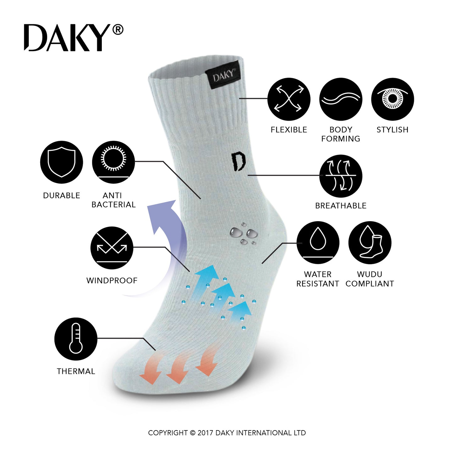 DAKY PHANTOM X - WUDU (MASAH) COMPLIANT & WATERPROOF BLACK SOCKS